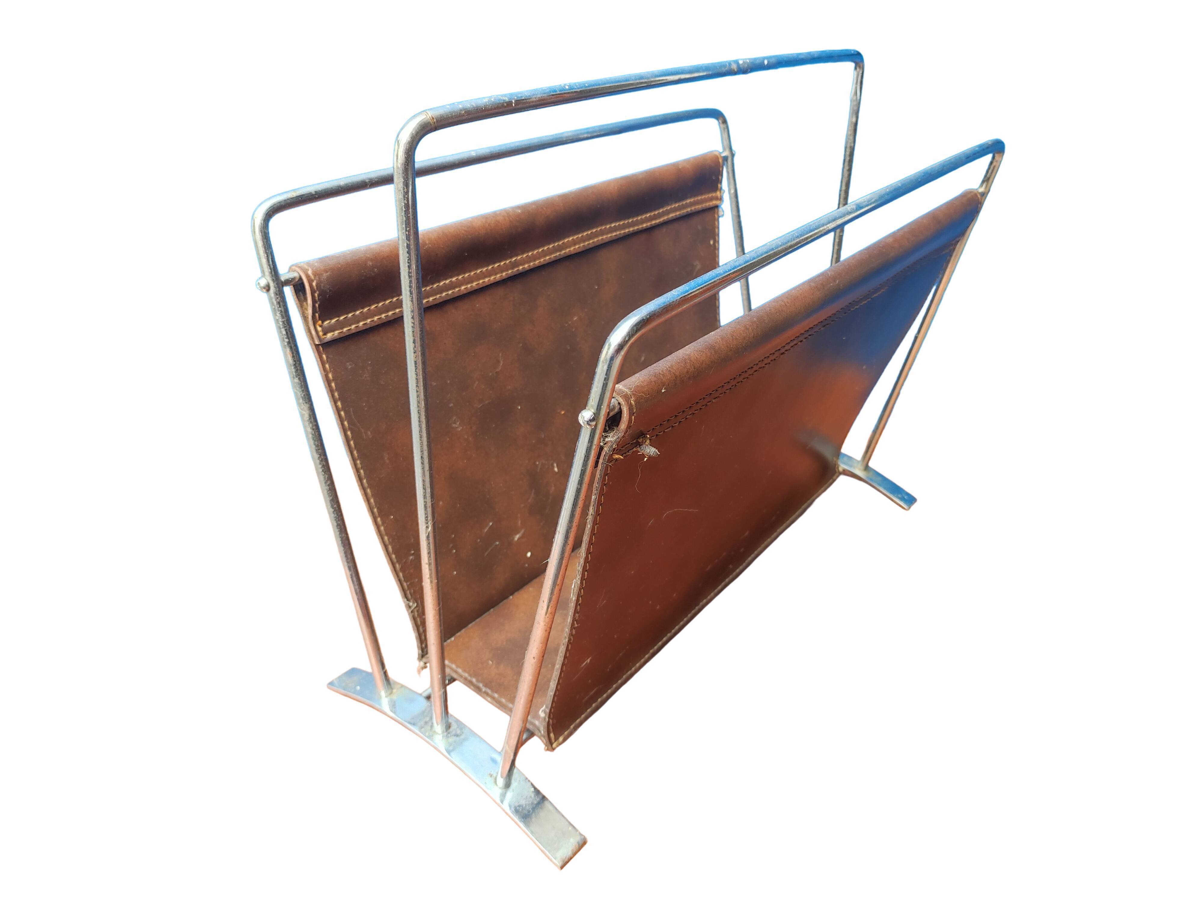 Magazine-holder chrome steel imitation leather stitched