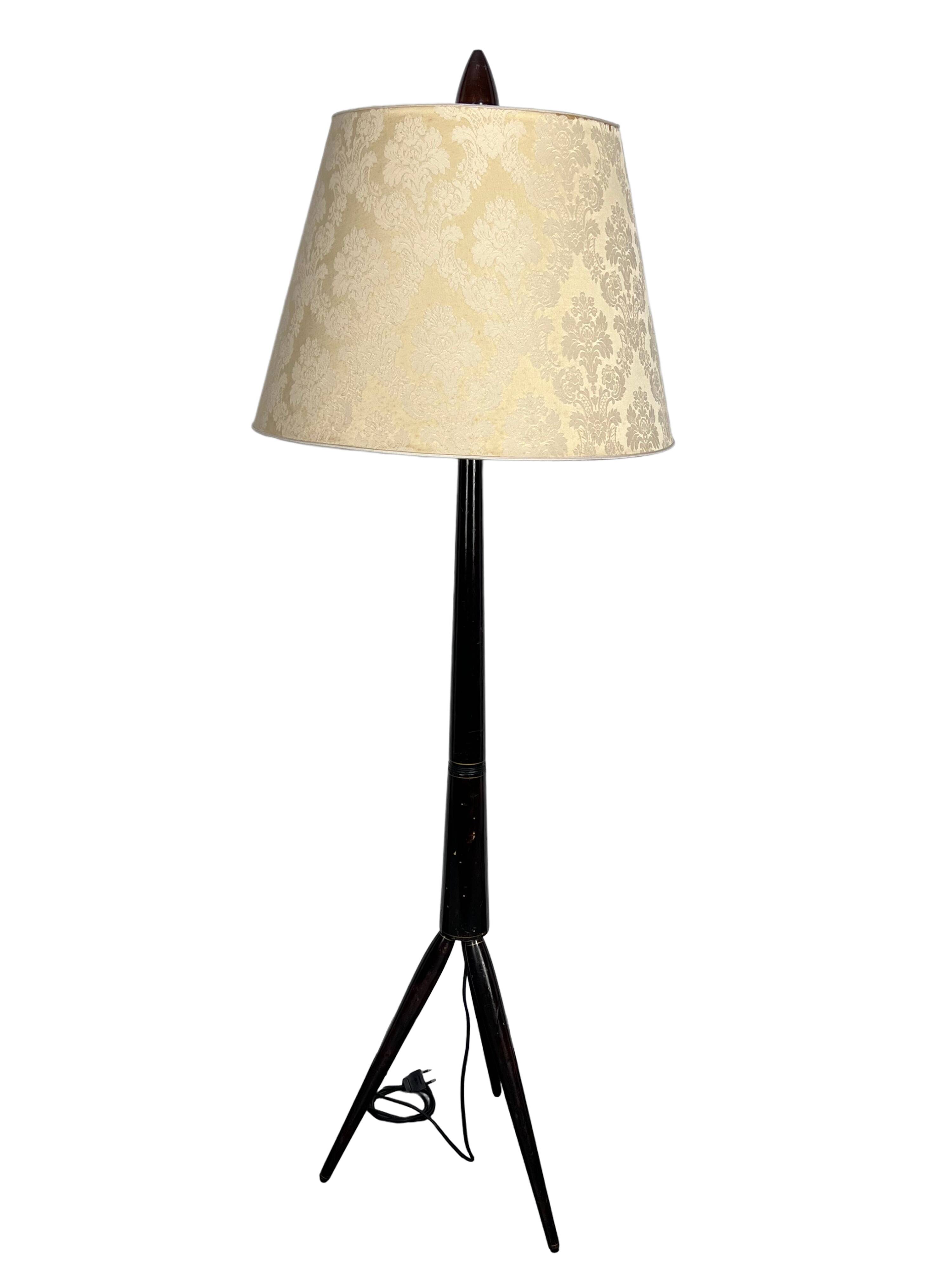 Wood tripod floor lamp, Italy, 1950s