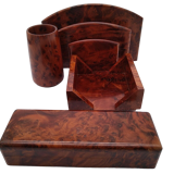 Parure de bureau en bois de loupe de thuya 4 éléments