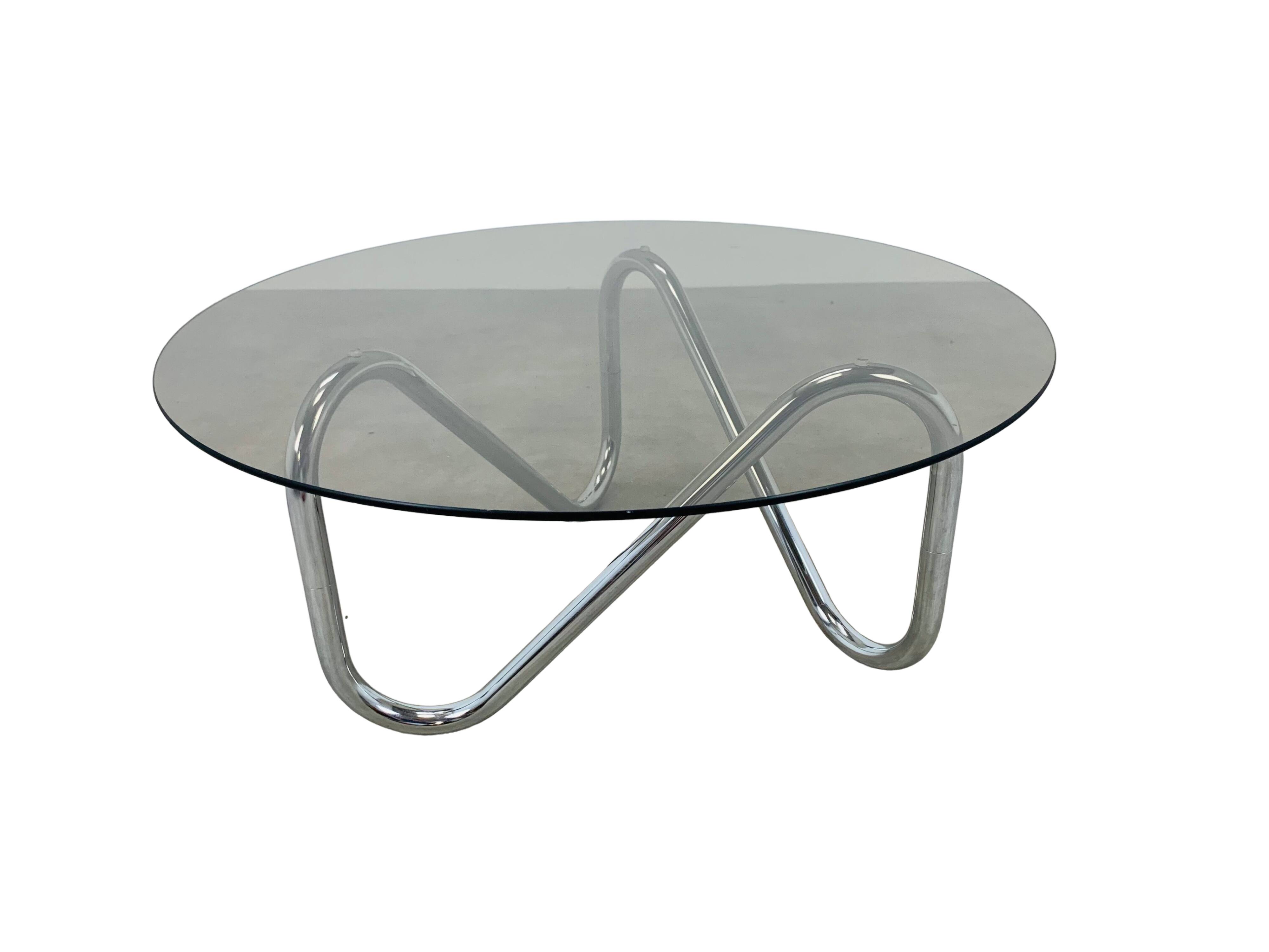 Round coffee table 70s chrome and smoked glass space age extra