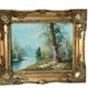 painting oil on canvas landscape river and forest frame wood signed years 40-50