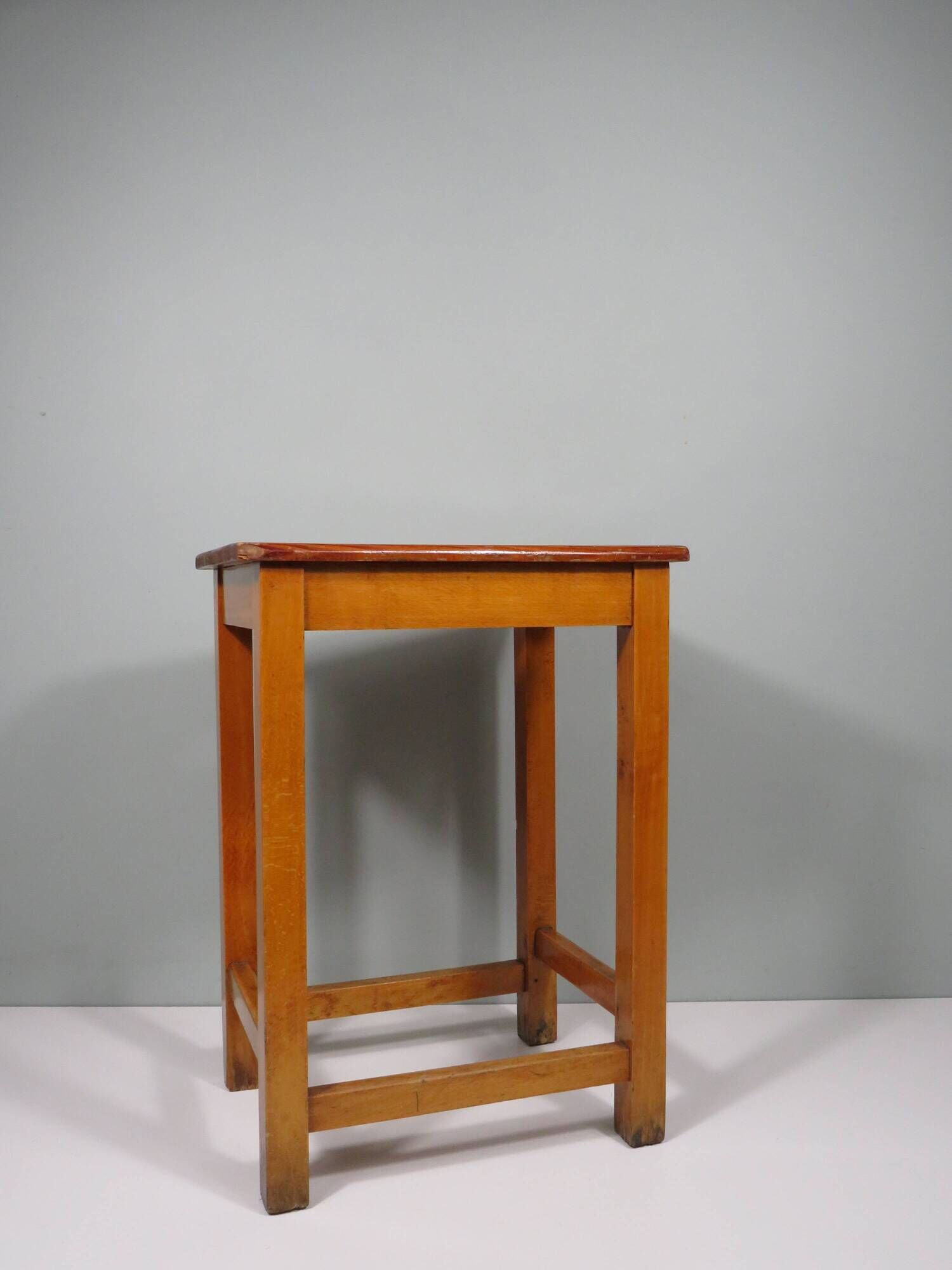 Vintage handmade workshop stool with handle, Belgium 1960
