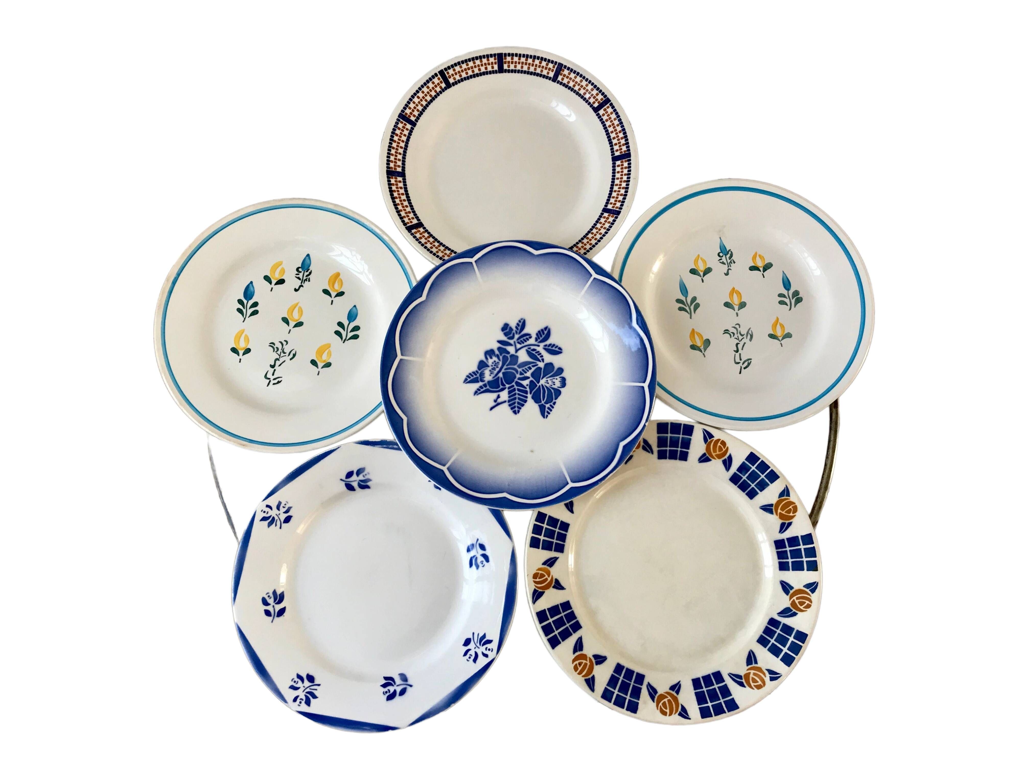Set of 6 flat plates mismatched Digoin Sarreguemines