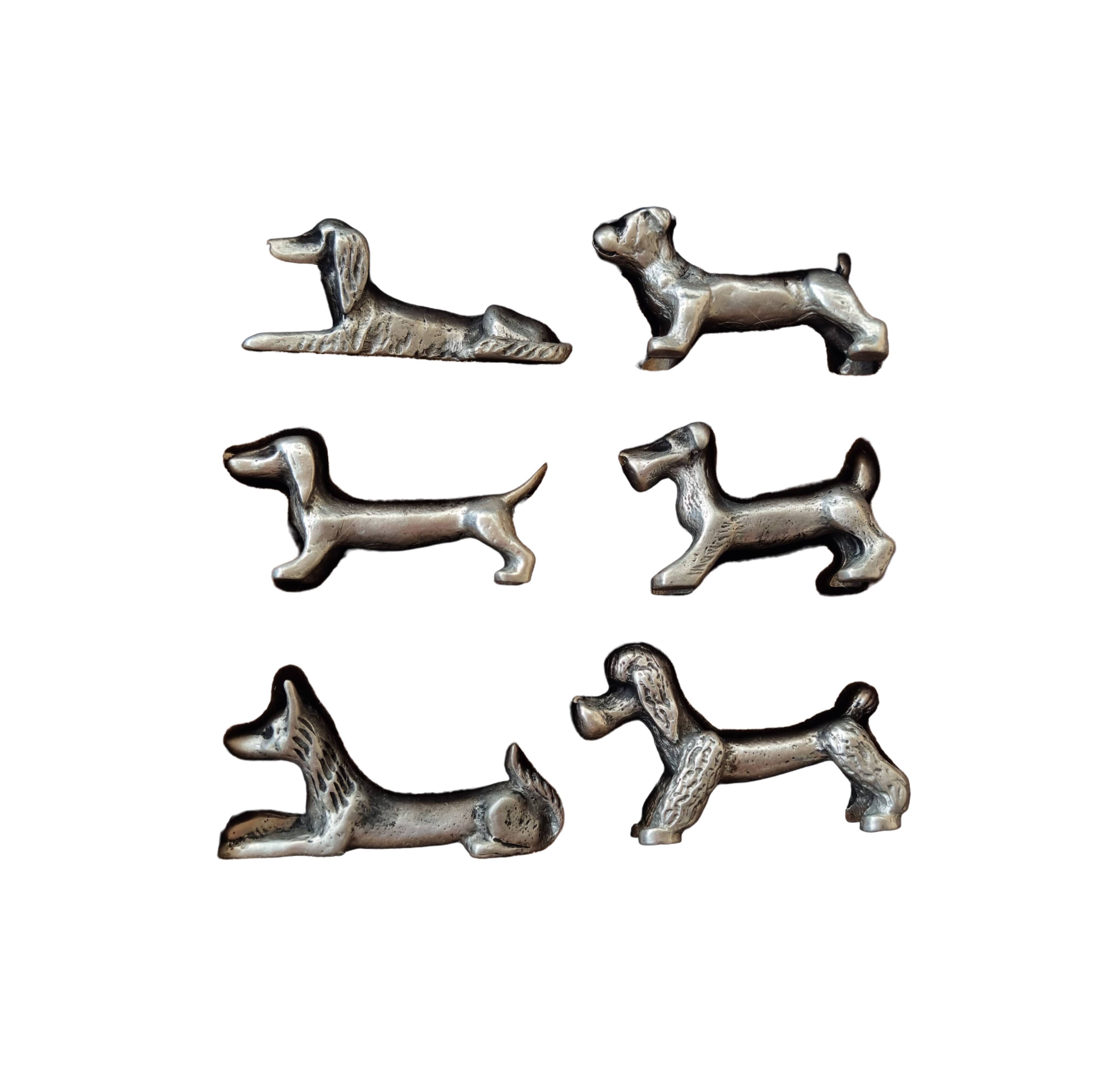 Set of 6 tin dog knife holders