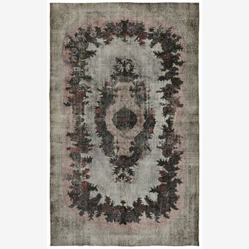 Handmade hi-low pile anatolian 1980s 187 cm x 297 cm grey rug