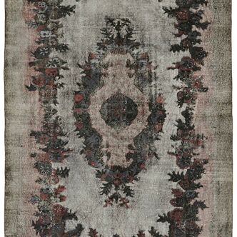 Handmade hi-low pile anatolian 1980s 187 cm x 297 cm grey rug