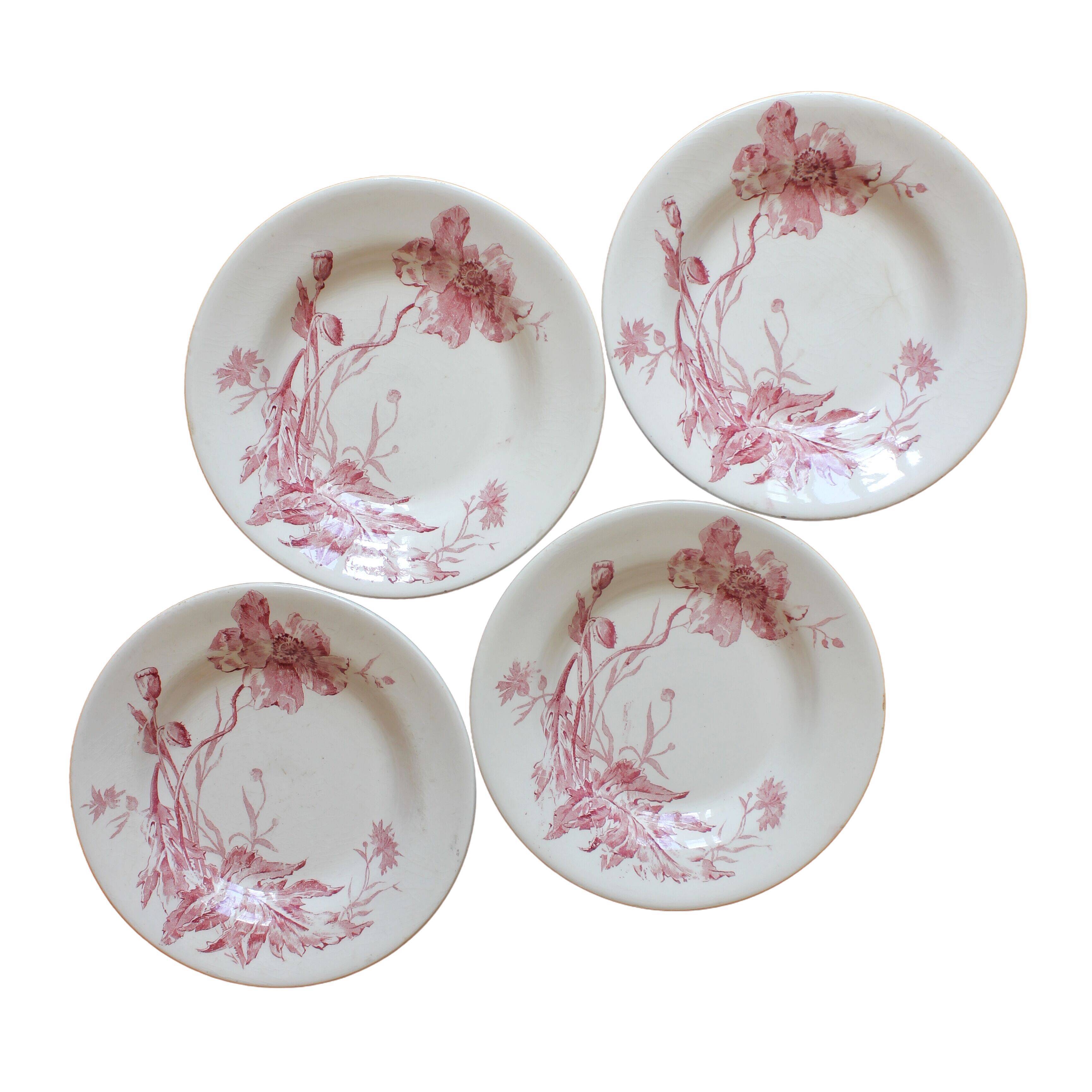 4 plates in iron earth opaque poppies, from Gien