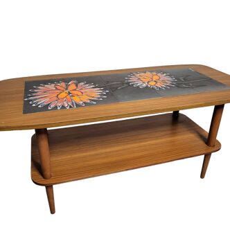 Table basse années 60-70 style scandinave carreaux vallauris