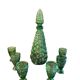 Vintage green bubble carafe and its 6 glasses.