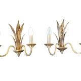 Pair of bronze and brass palm tree sconces
