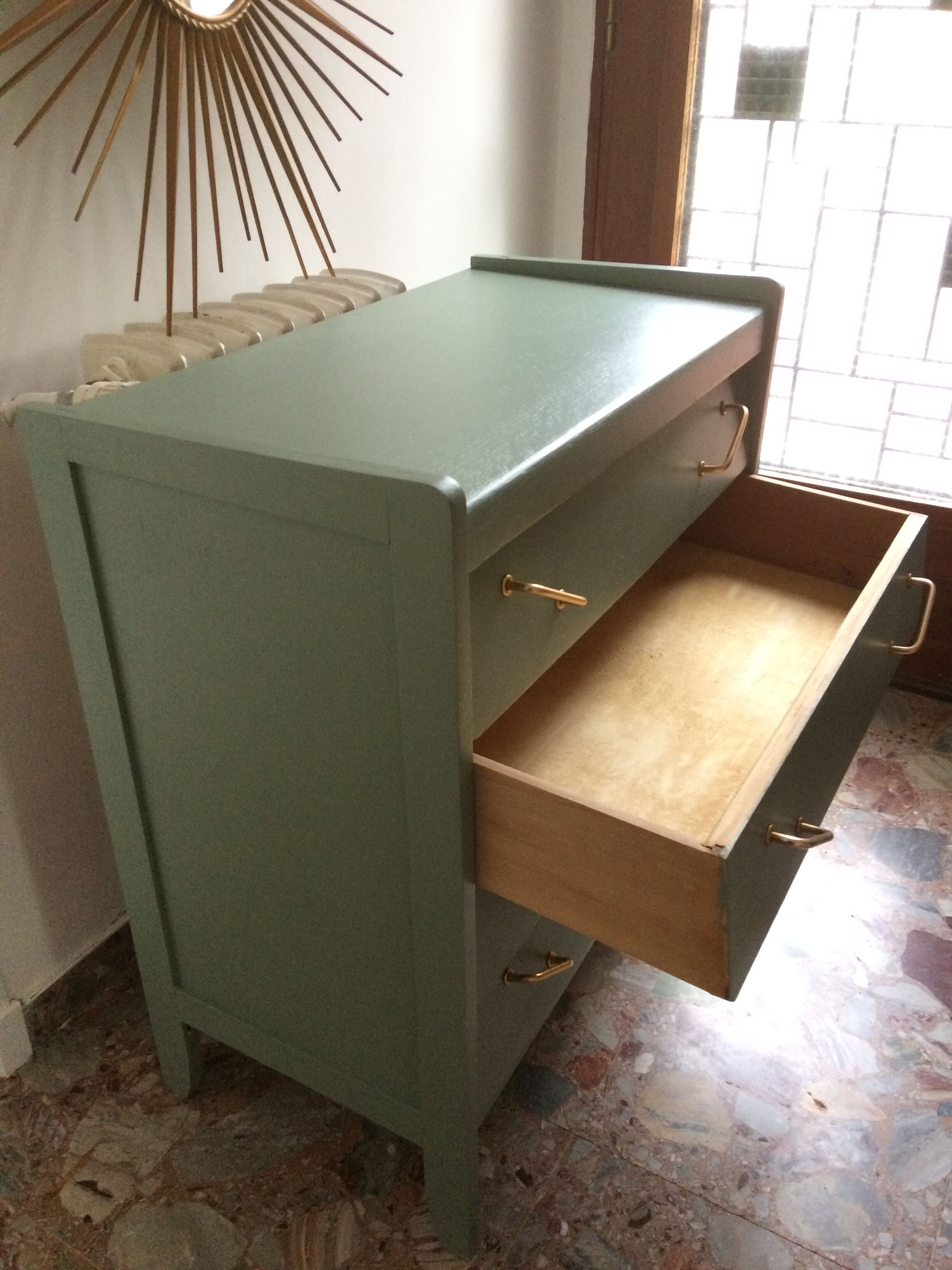 Commode vintage retaurée verte