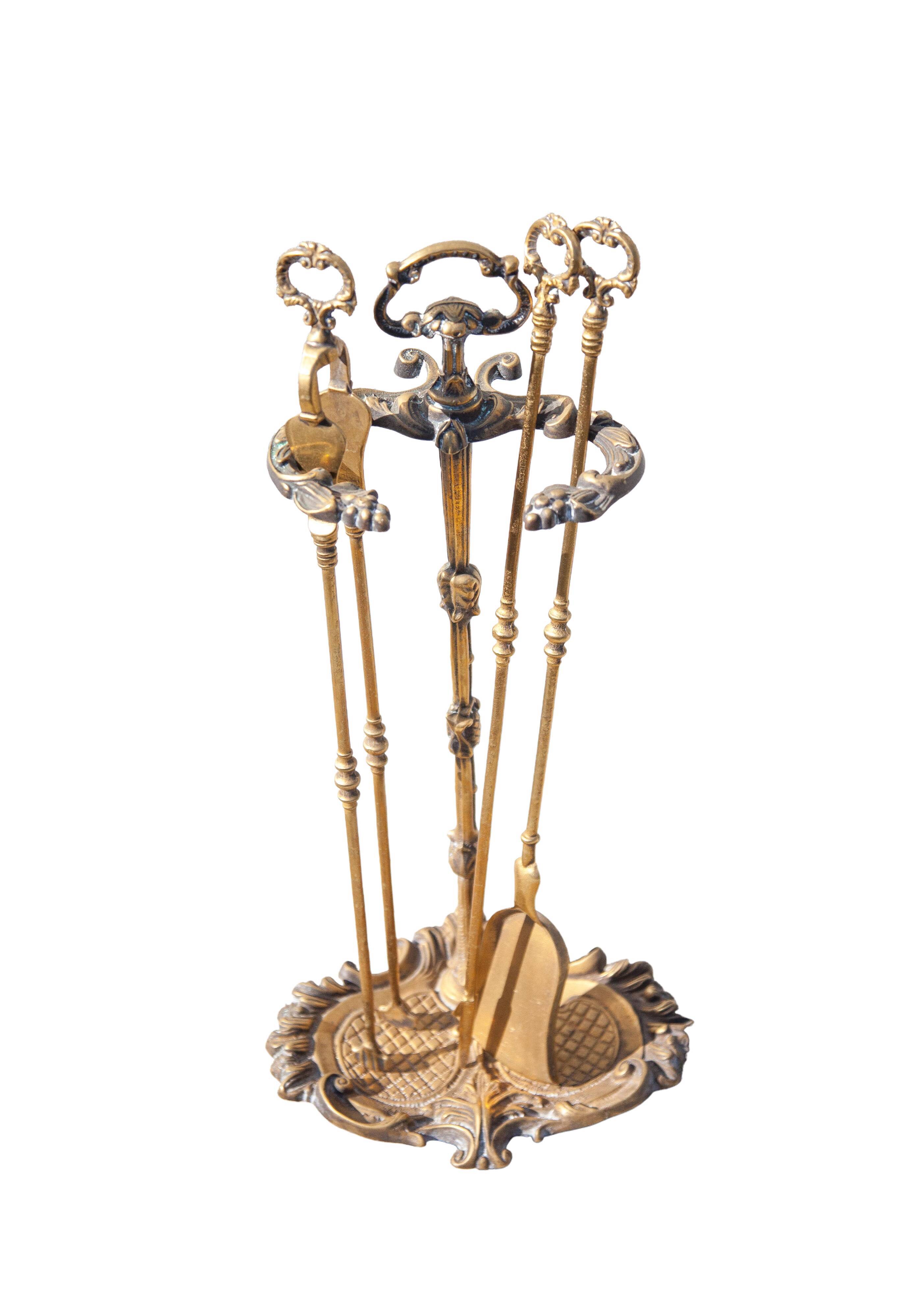 Serviteur de cheminée vintage, accessoires cheminée, serviteur bronze doré, decor cheminée