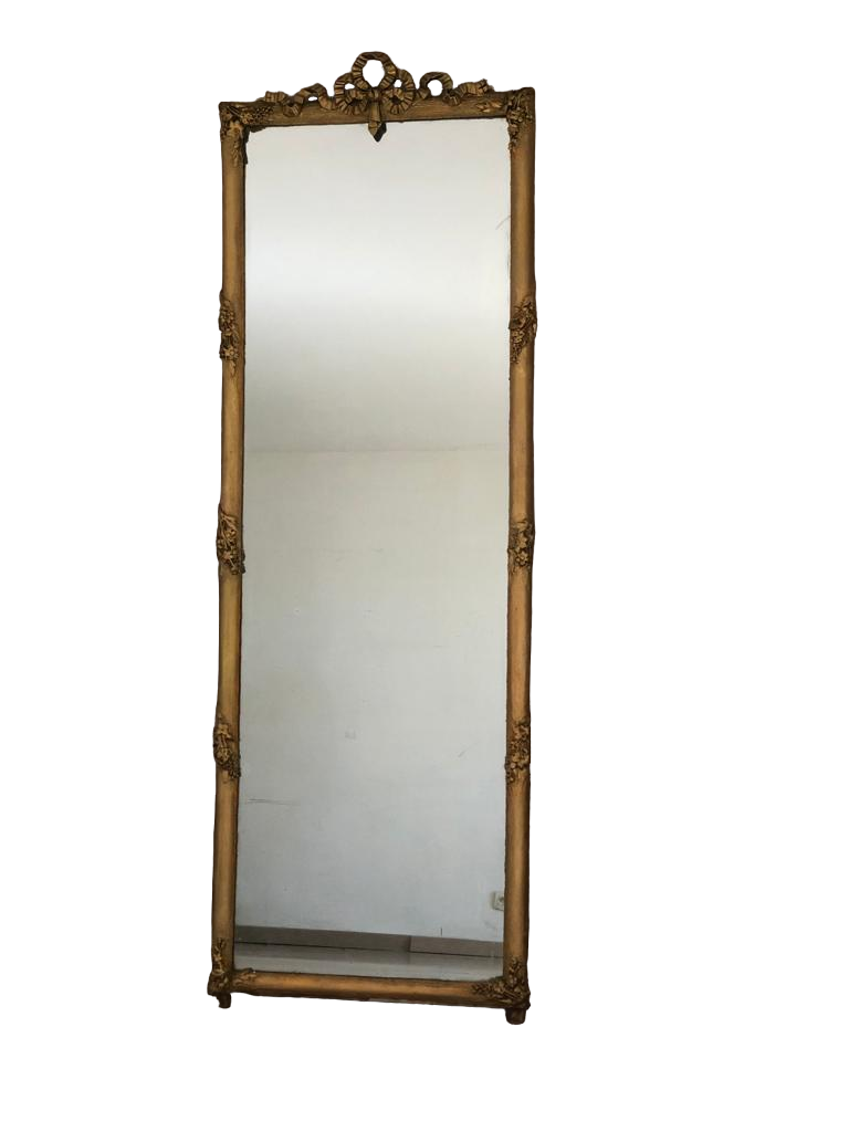 Large old mirror between two gilded pediment louis Philippe ice mercury