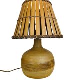 Lampe boule grès abat jour bois