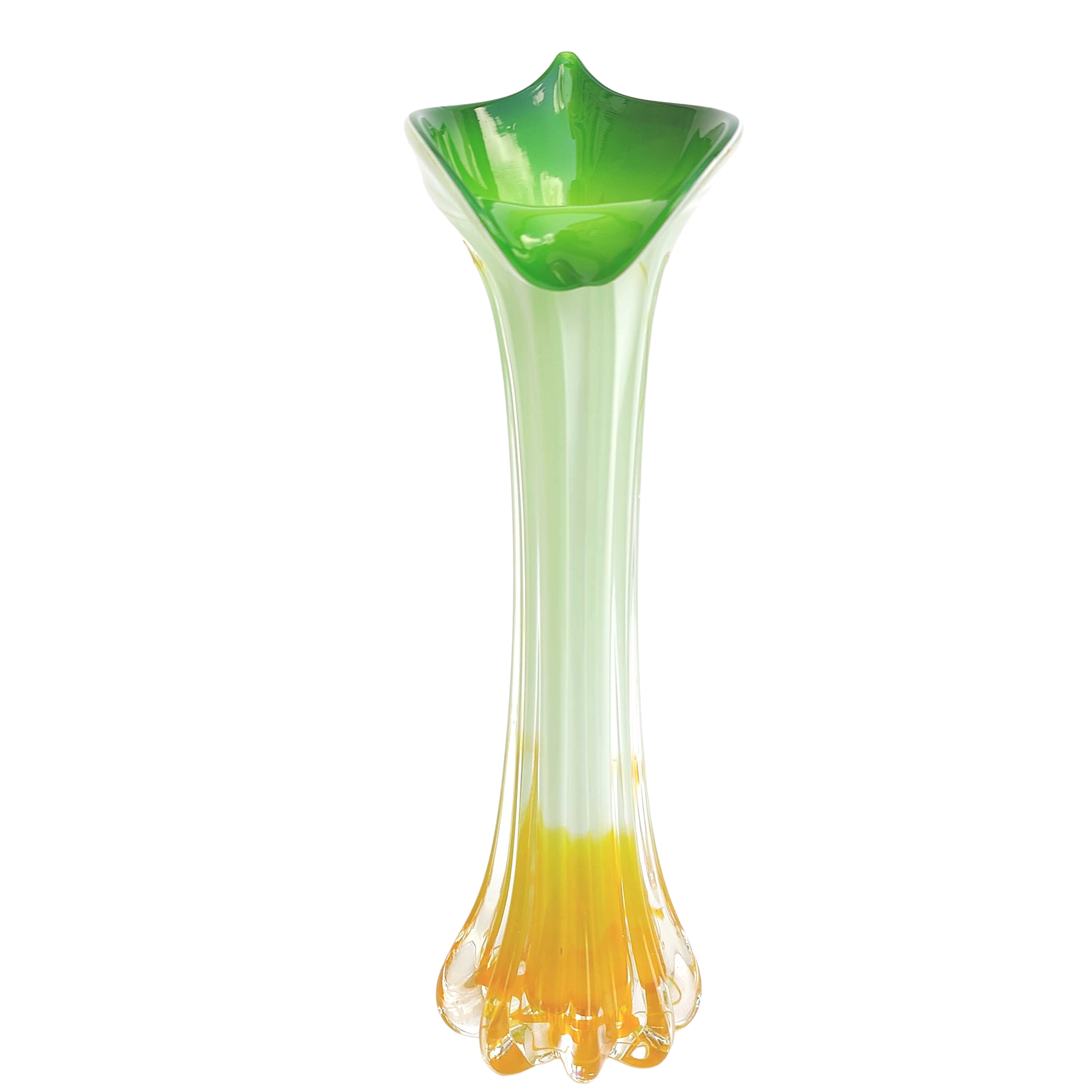Soliflore vase in blown glass shape green and orange flower