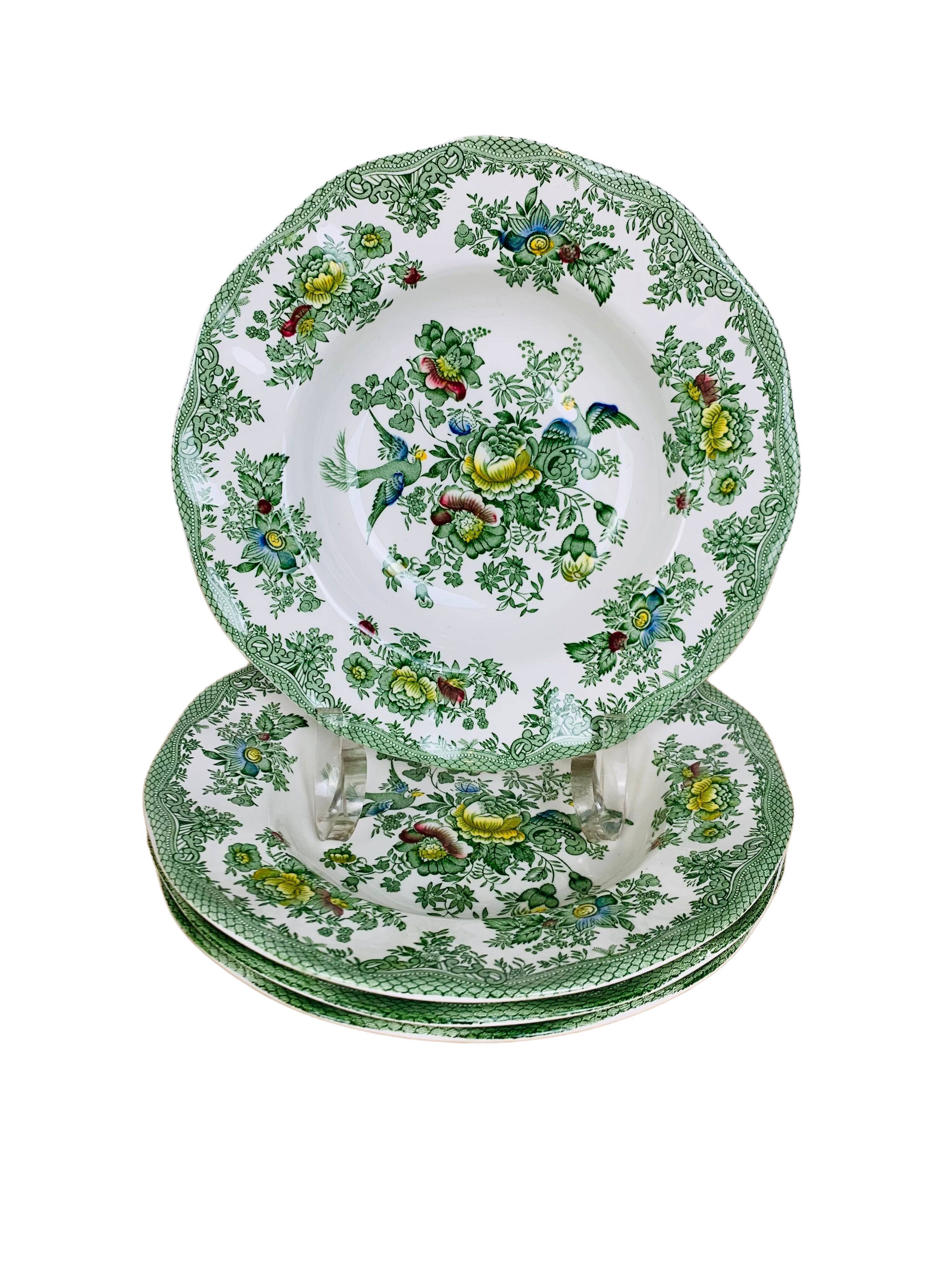 4 assiettes creuses Wedgwood Oriental Pheasants vert