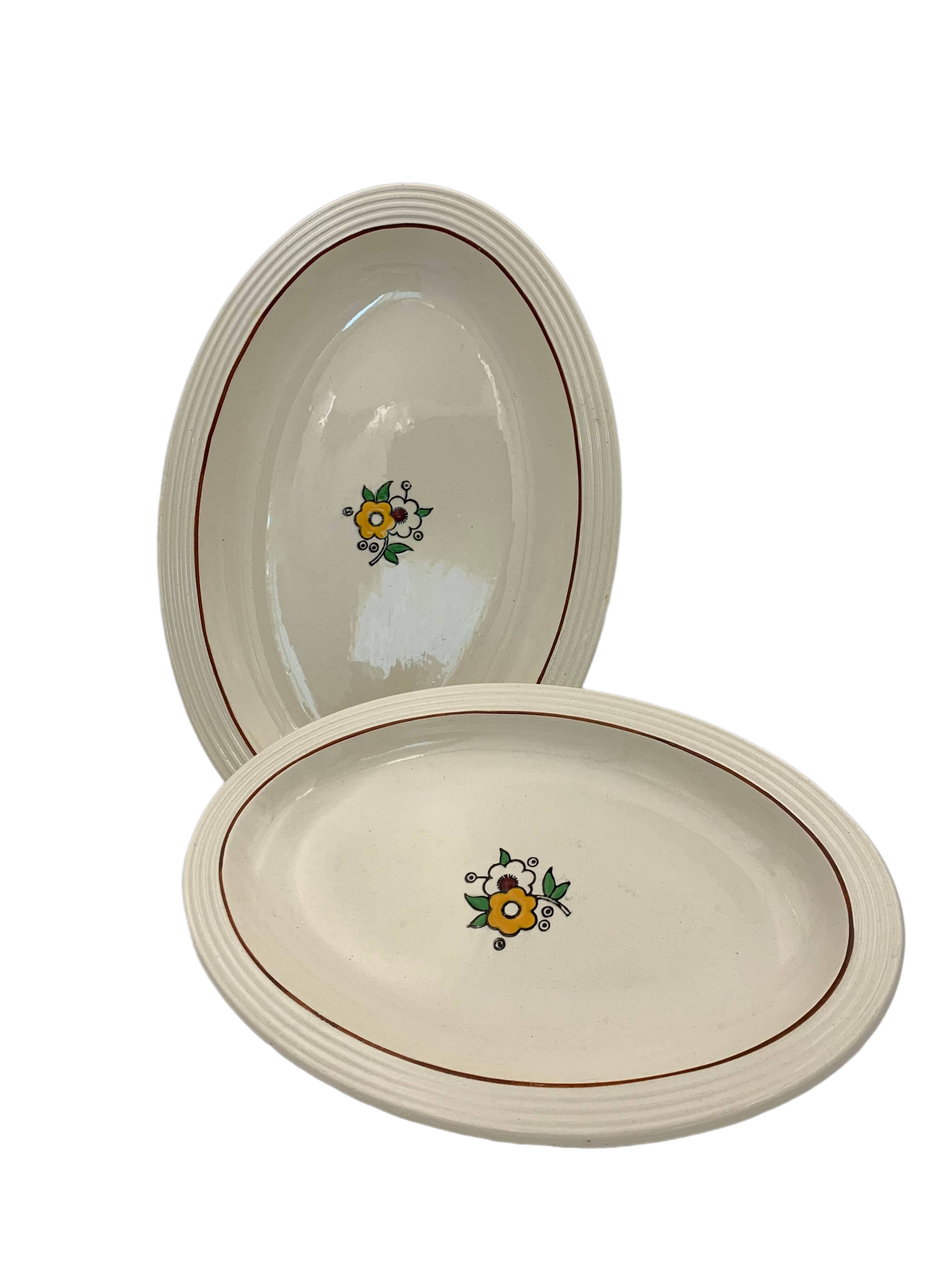 Two large oval art deco dishes in Longwy earthenware - 1930s