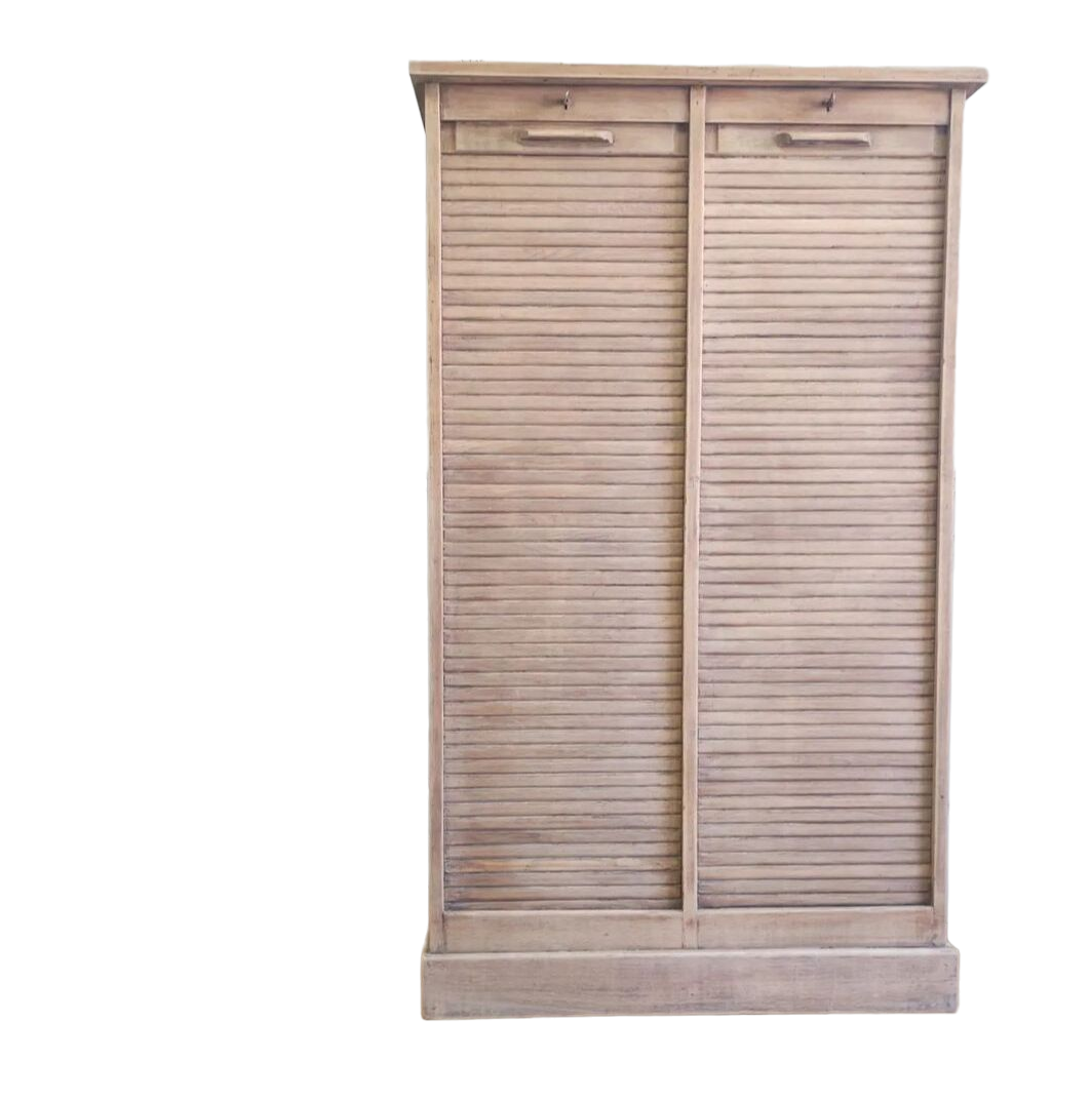 Antique furniture with double curtains sanded to white