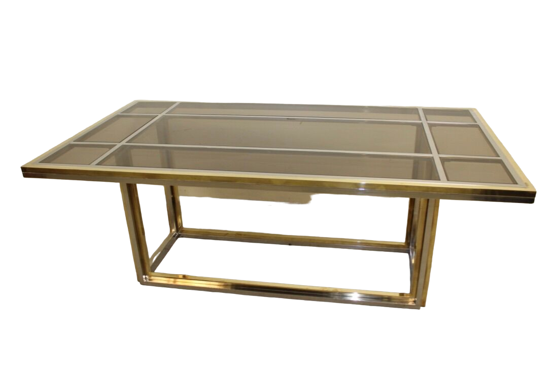 Dining table in chrome-plated steel and brass by Romeo Rega circa 1970