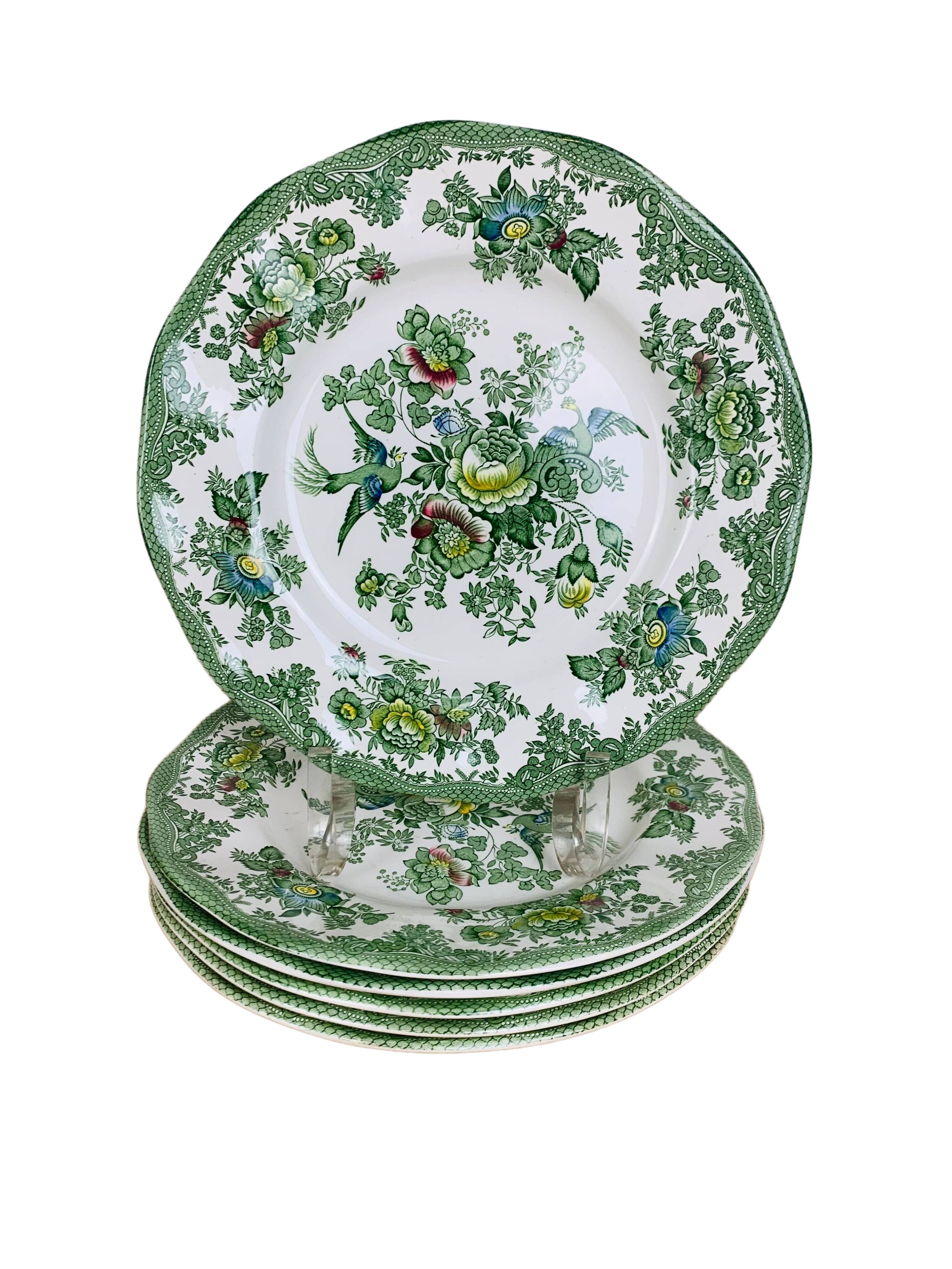 6 flat plates Wedgwood Oriental Pheasants green
