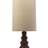 Brutalist ceramic "cork" tabl lamp, Teddy fabric shade. Dutch 1960s