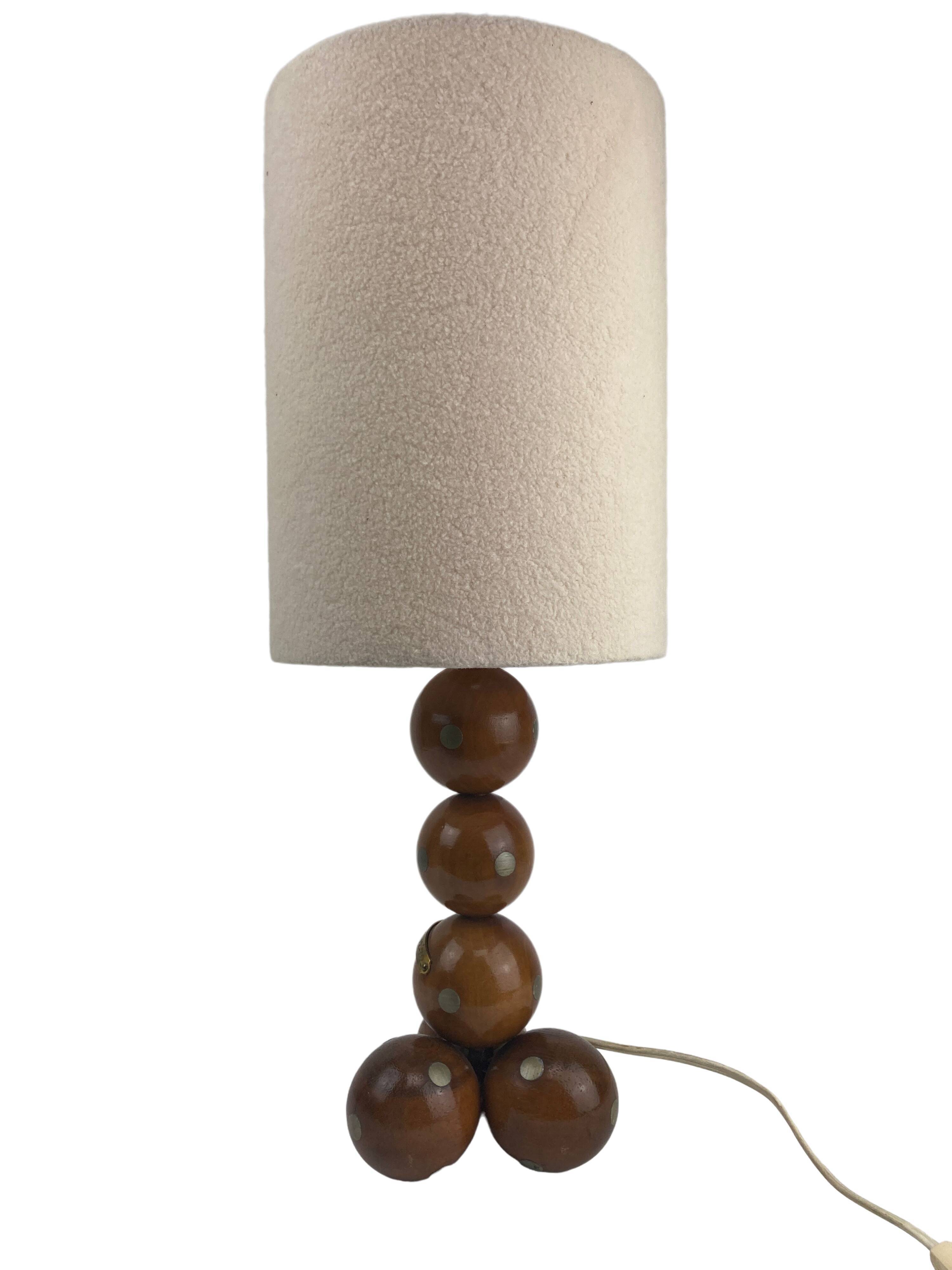 Dutch unique handcrafted wooden sphere ball table lamp, 1970s