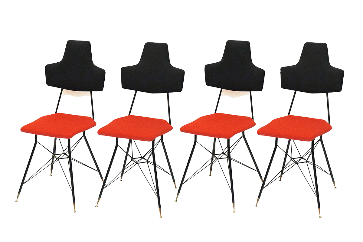 Italian Black & Red Dining Chairs, Set of 4