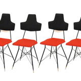Italian Black & Red Dining Chairs, Set of 4