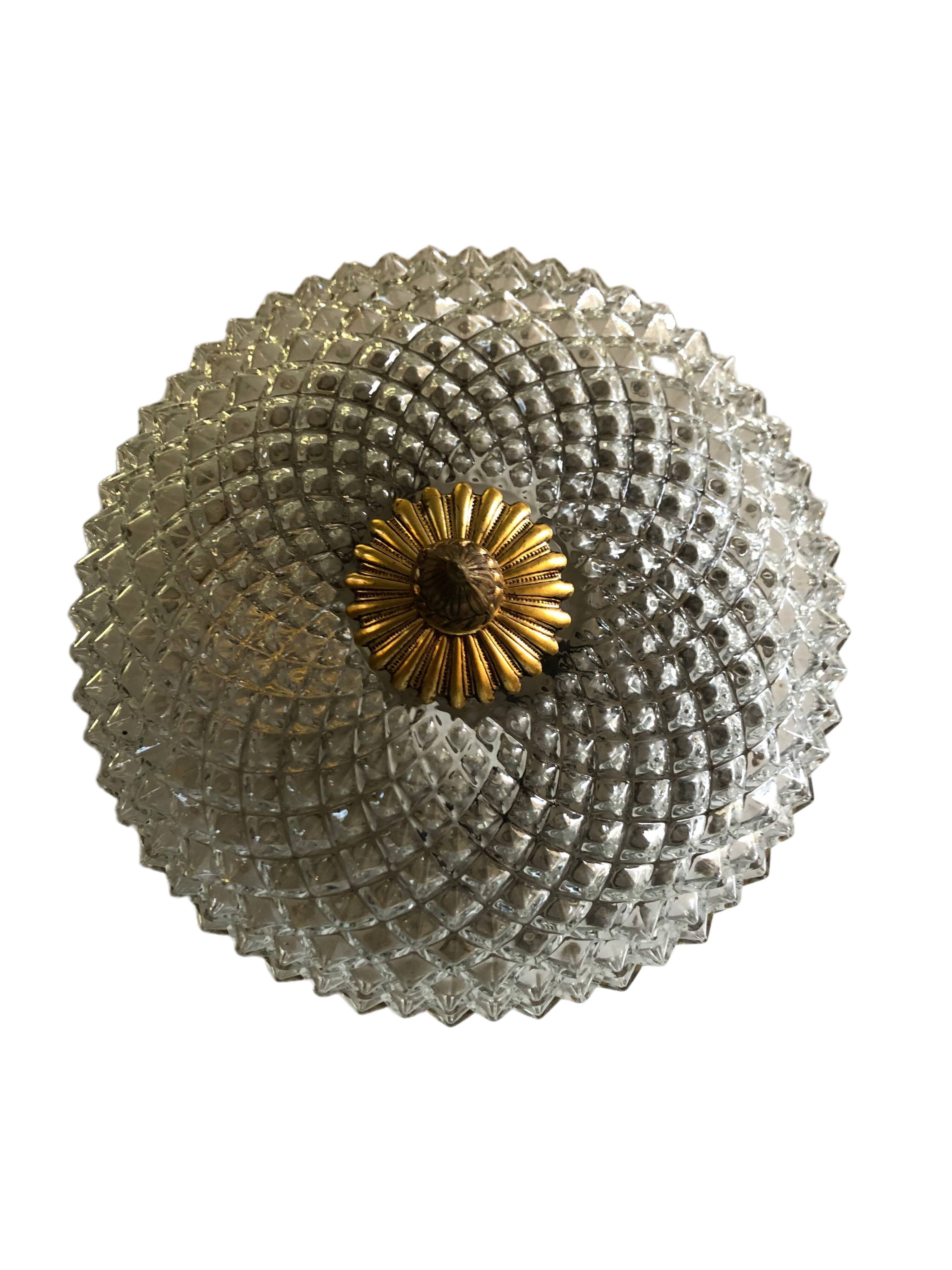 Plafonnier laiton et verre 1950