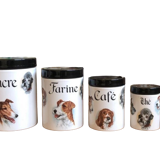 Set series of 5 pots with condiments or spices ceramic decoration dogs