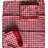 Vintage linen set of vichy pattern red and white table linen