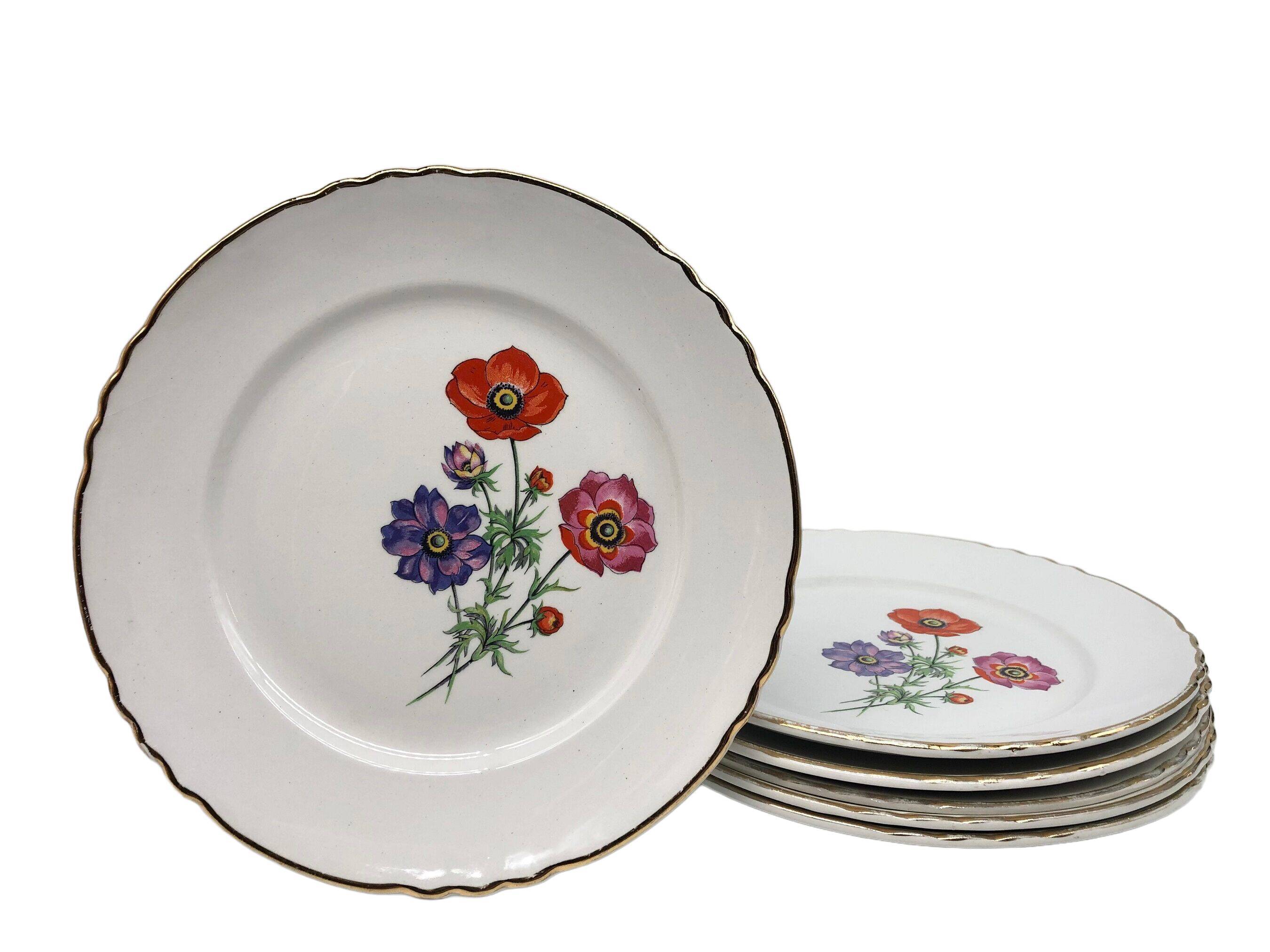 6 Flat porcelain plates "Moulin des Loups" Beaulieu model