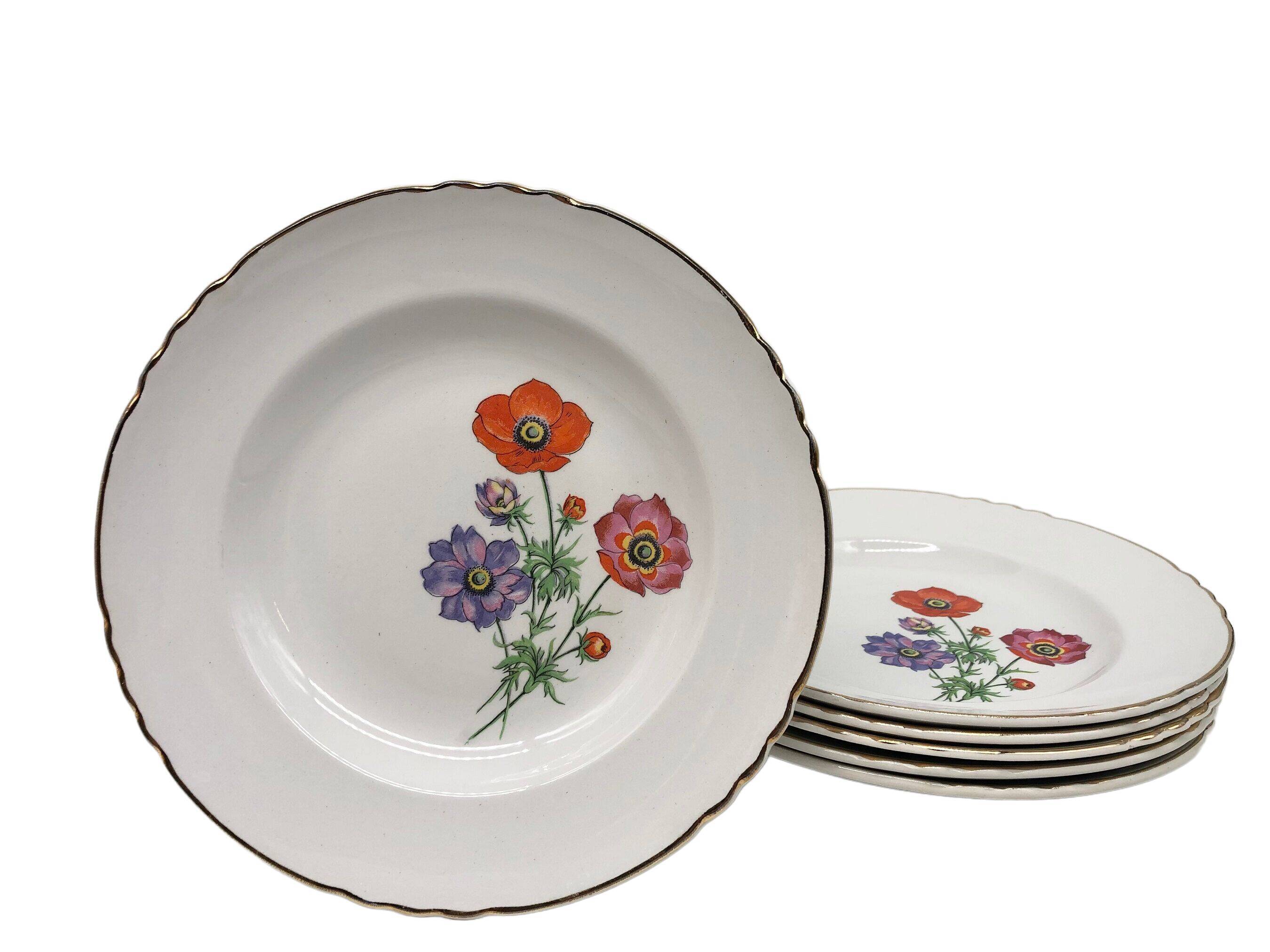 6 Hollow porcelain plates "Moulin des Loups" Beaulieu model