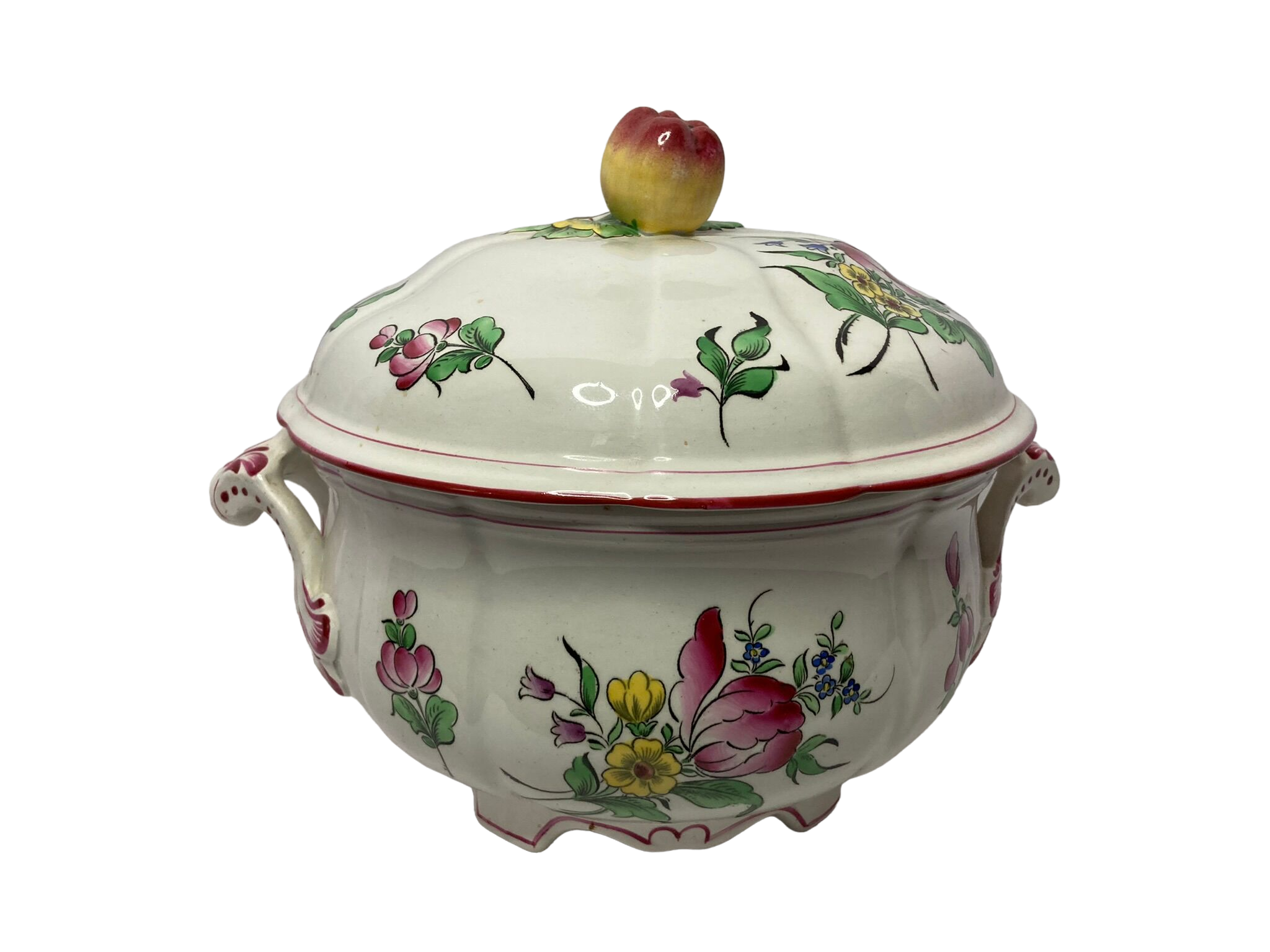 Old soup pot earthenware of the East floral decoration apple XXth