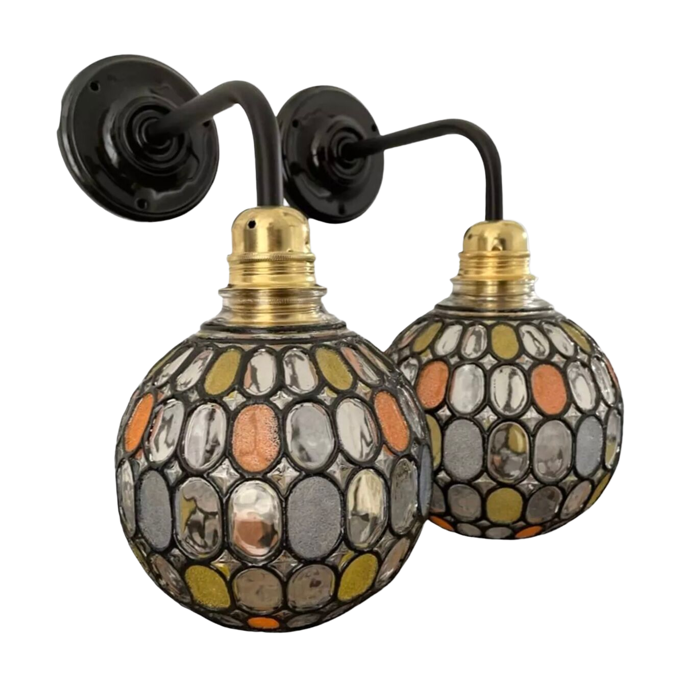 Pair of vintage faceted glass wall lamps