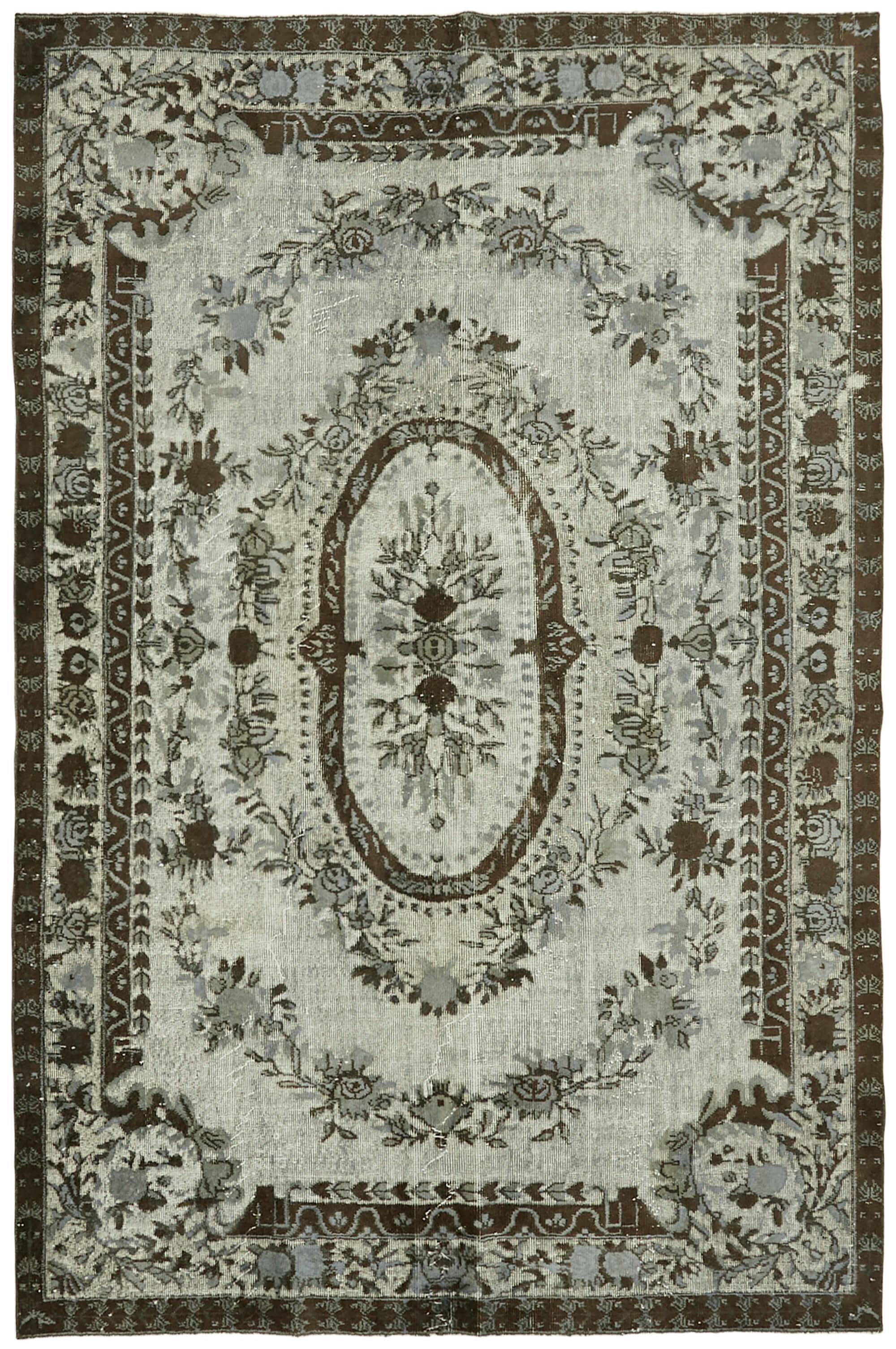 Handmade Distressed Turkish 1980s 207 cm x 304 cm Grey Rug