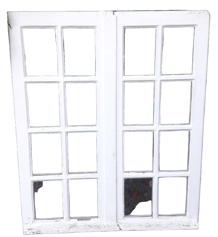 Oak window H96,8xL80,5cm old small tiles