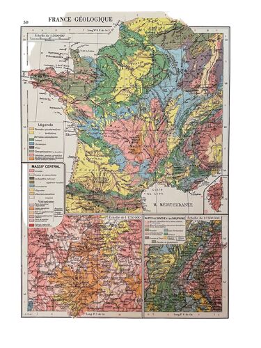 Ancienne carte de la France géologique de 1945
