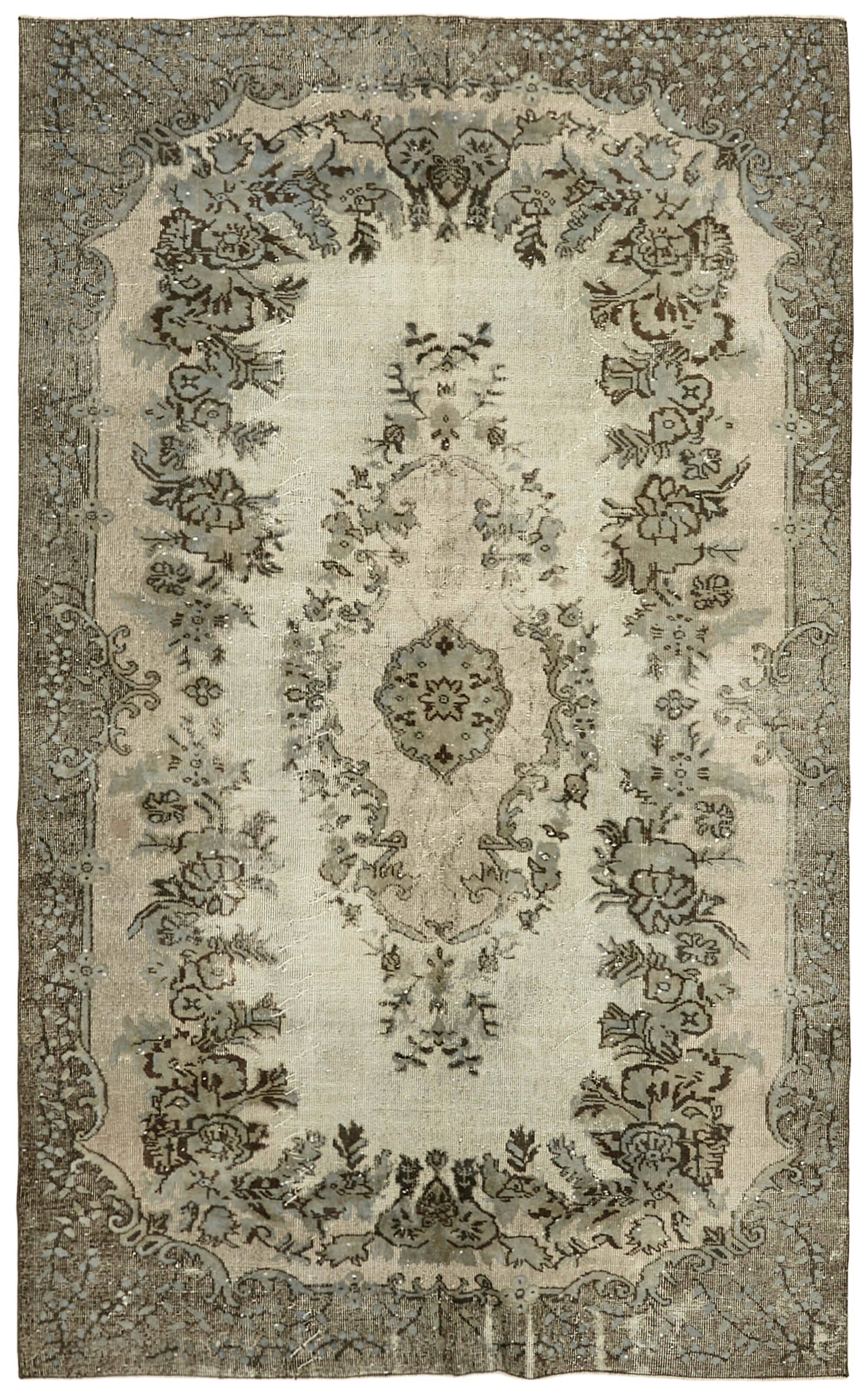 Hand-Knotted Carved Anatolian 1970s 186 cm x 292 cm Grey Carpet