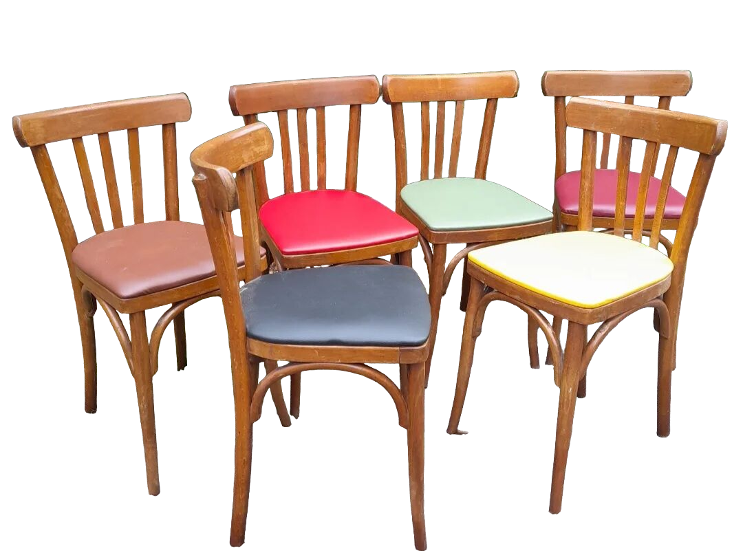 6 chairs vintage bistro colorful, Parisian bistro