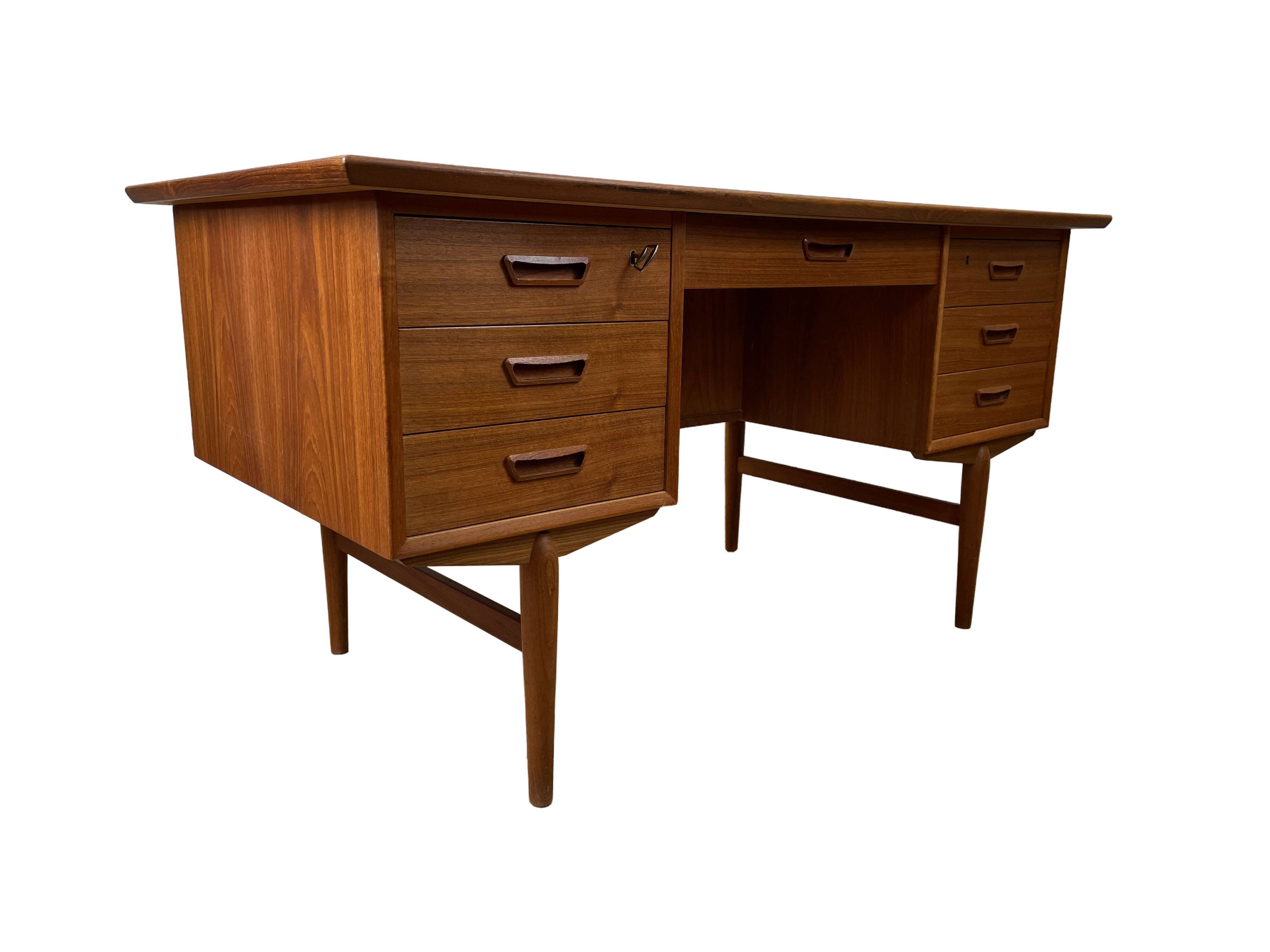 Vintage Scandinavian double-sided teak desk, 60s