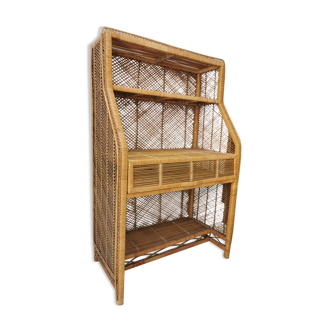 Bureau secrétaire en rotin en buri vintage