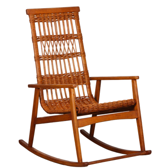 Vintage wicker rocking chair published by Uluv, 1960
