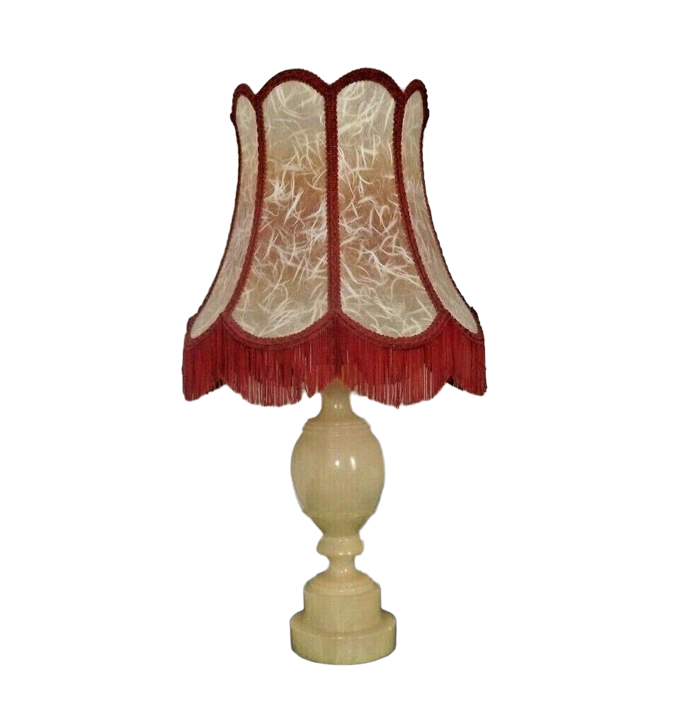 French vintage round marble table lamp with hide skin decorative shade