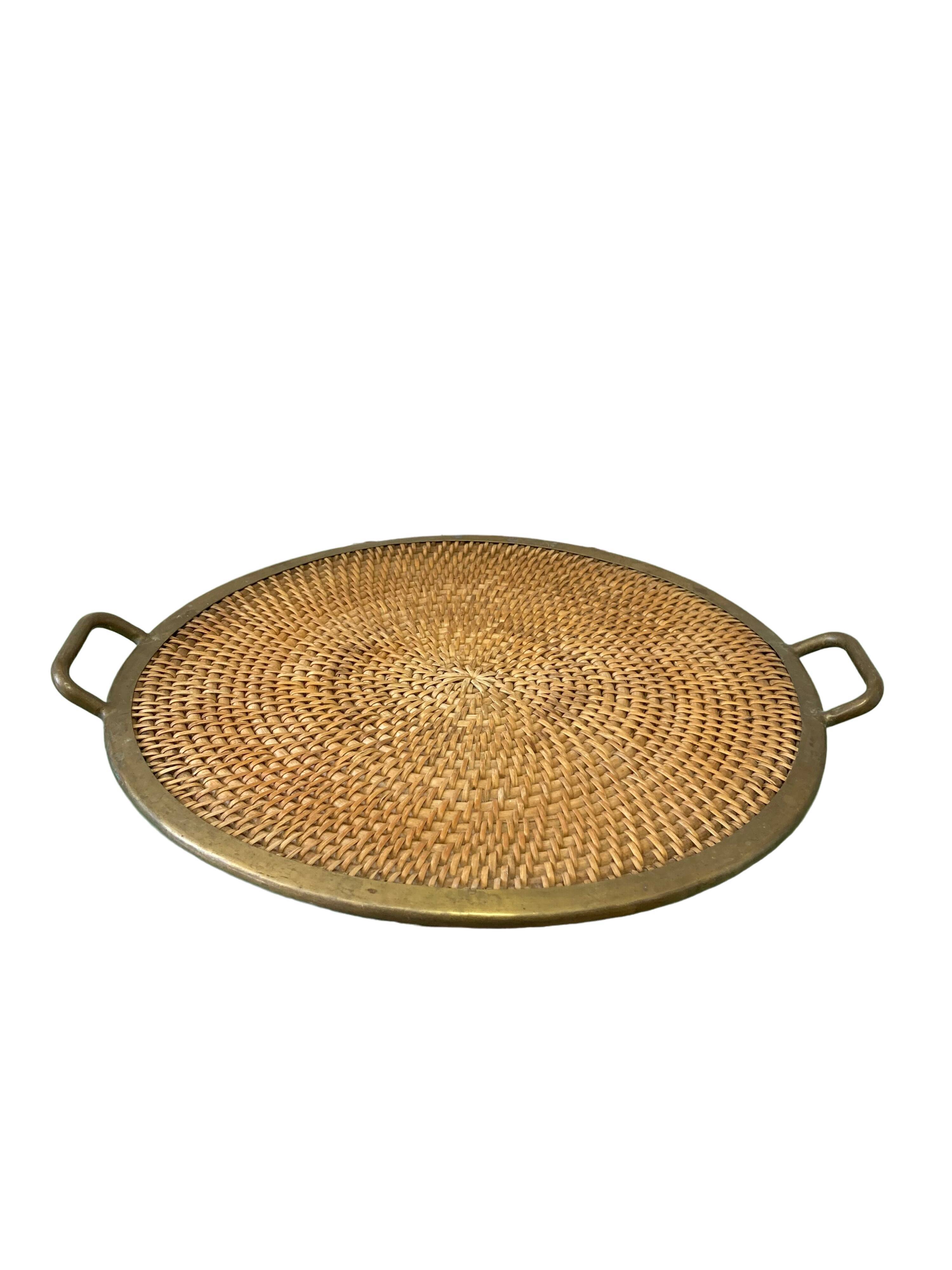 Wicker & brass tray