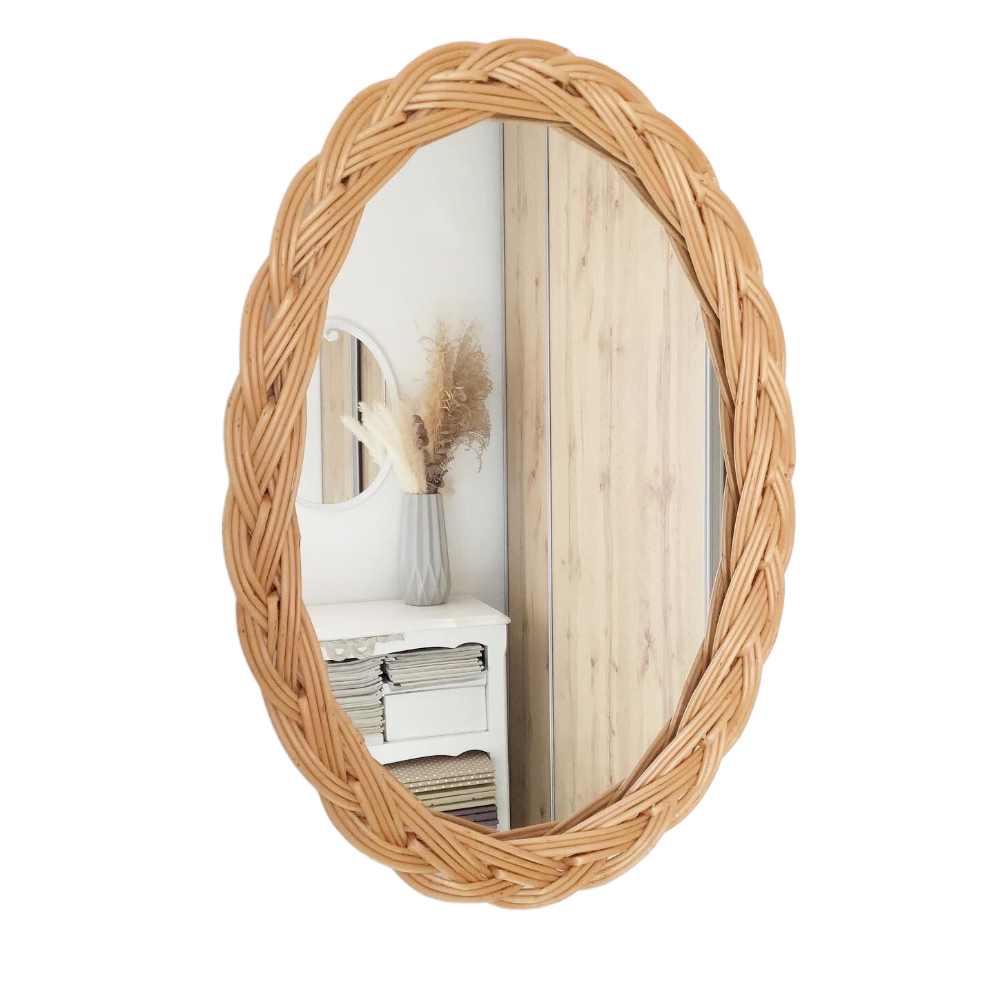 Vintage oval rattan mirror