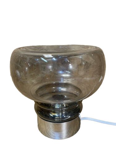 Belle lampe ampoule en verre & metal chrome, vintage, années 70
