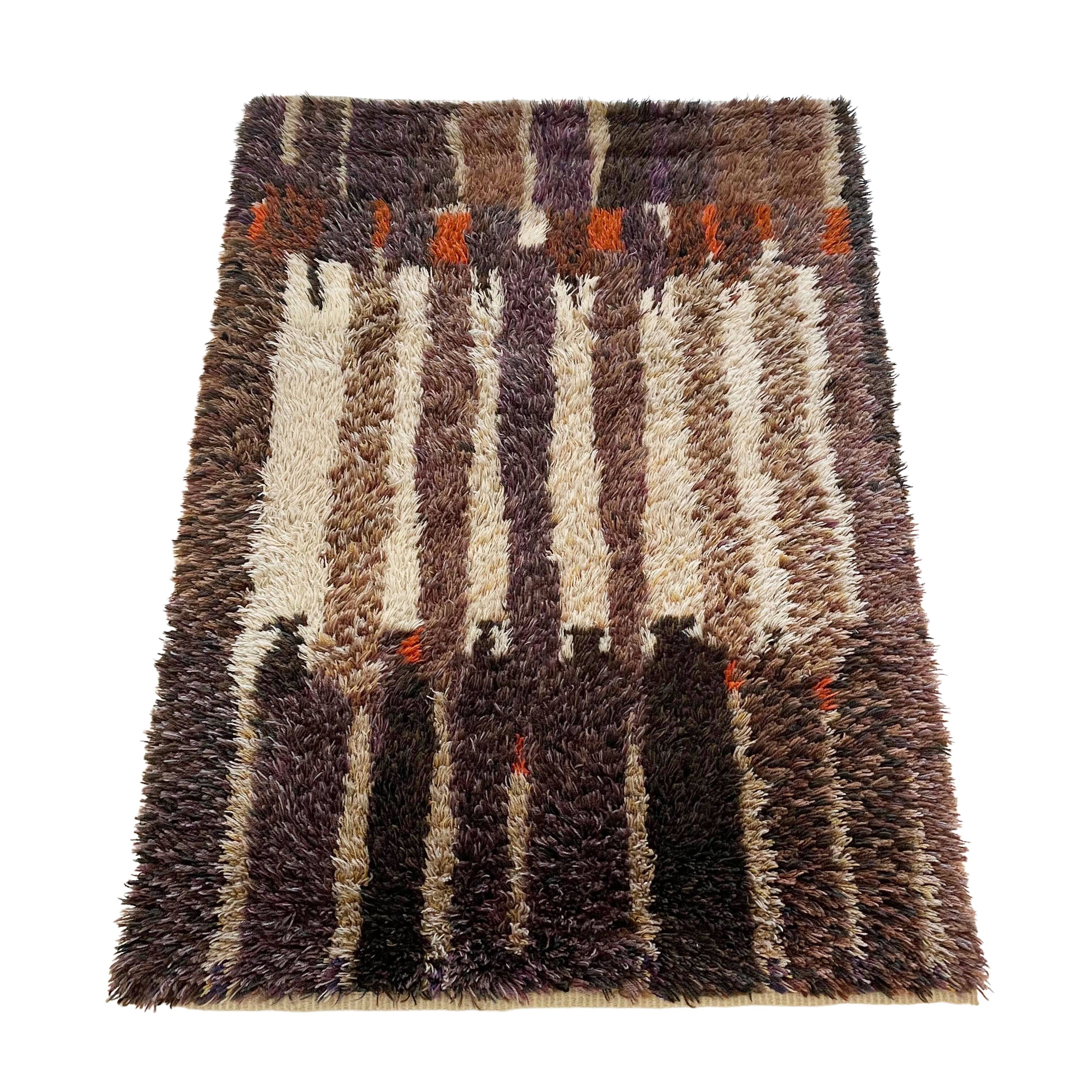 Original Abstract Scandinavian High Pile Abstract Rya Rug Carpet, Finland, 1960s
