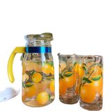 Pitcher and 2 clementine pattern glasses