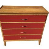 Vintage chest of drawers 1950s/60s in oak drawers patinated red
